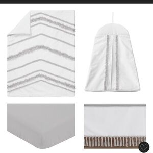 White and Gray Chevron Baby Bedding Set